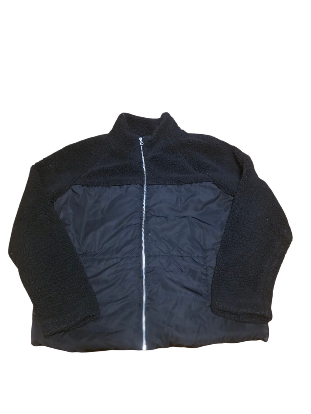 Maurices Faux Sherpa Block Puffer Coat Black Size L EUC Y2k Style Streetwear